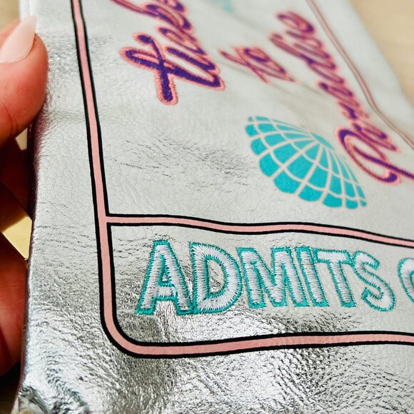 Charming Charlie "Ticket to Paradise" Silver Clutch Purse 13" x 7" / Whimsical - Picture 10 of 16